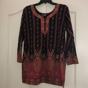 Black red and green patterned tunic